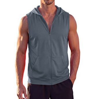 Men's Hooded Tank Top Zip Up Gym Muscle Workout Sleeveless Tee