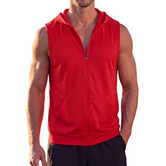 Men's Hooded Tank Top Zip Up Gym Muscle Workout Sleeveless Tee