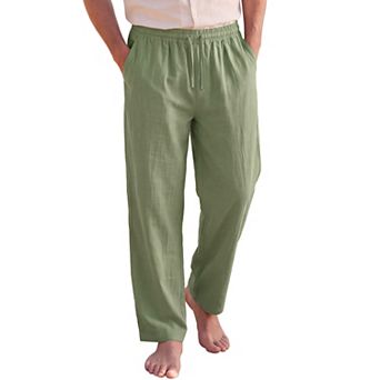 Men's Linen Pants Drawstring Straight Lightweight Beach