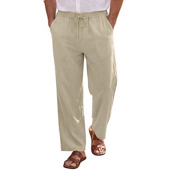 Men's Linen Pants Drawstring Straight Lightweight Beach