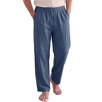 Men's Linen Pants Drawstring Straight Lightweight Beach