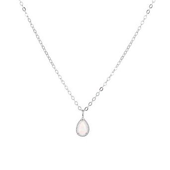 S925 Sterling Silver 18K Gold-Plated Teardrop Opal Pendant Dainty Clavicle Necklace for Women