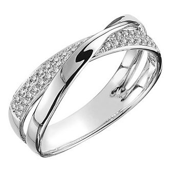 Cross Over Infinity Band Ring Paved Cubic Zirconia Women Wedding Band