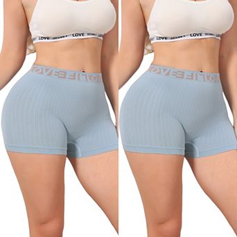 2 Packs Women's High Waisted Boyshorts Seamless Ribbed Letter Waistband Tummy Control Panties