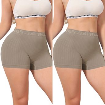 2 Packs Women's High Waisted Boyshorts Seamless Ribbed Letter Waistband Tummy Control Panties