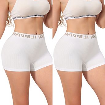 2 Packs Women's High Waisted Boyshorts Seamless Ribbed Letter Waistband Tummy Control Panties