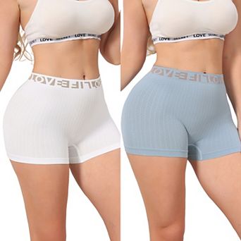 2 Packs Women's High Waisted Boyshorts Seamless Ribbed Letter Waistband Tummy Control Panties