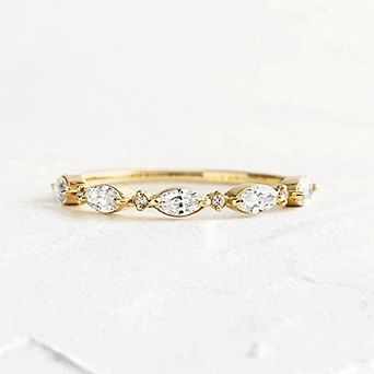 Dainty Marquise Cut Cubic Zirconia Eternity Band Ring Gold‑Tone Stacking Wedding Ring for Women