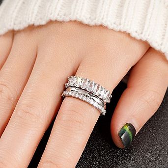 Women's Marquise Cubic Zirconia 2 pc Stackable Wedding Band Ring Set
