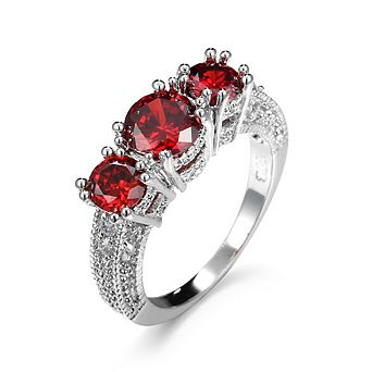 Women's Three Stone Round Cubic Zirconia Engagement Ring