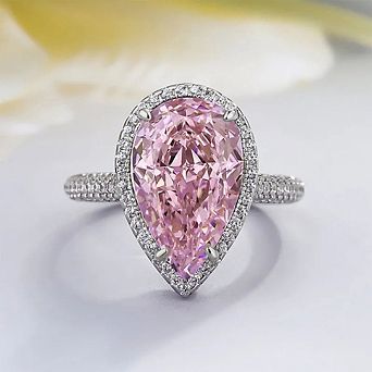 Women's Pear Cut Colored Cubic Zirconia Halo Engagement Ring