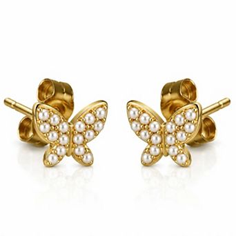 Jewels by Sunaina Eda Butterfly Stud Earrings for Women, 18K Gold Plated Stainless Steel with Cubic