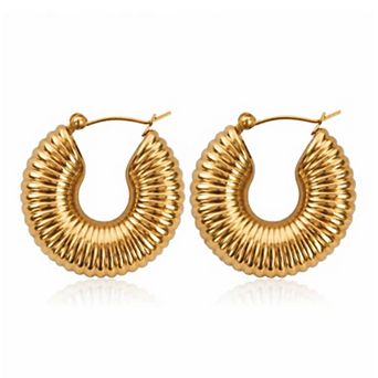 Jewels by Sunaina Fira Textured Hoop Earrings for Women, 18K Gold Plated Stainless Steel Waterproof
