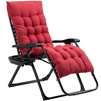 Padded Folding Zero Gravity Recliner Chair with Cup Holder Tray and Removable Cushion