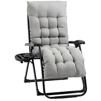 Padded Zero Gravity Recliner Chair with Cup Holder Tray and Folding Frame for Camping Patio