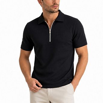 Men's Half Zip Corduroy Short Sleeve Polo Shirt Summer Casual Top