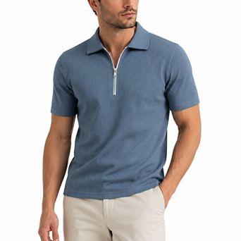 Men's Half Zip Corduroy Short Sleeve Polo Shirt Summer Casual Top