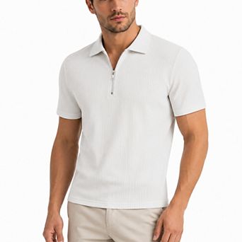 Men's Half Zip Corduroy Short Sleeve Polo Shirt Summer Casual Top