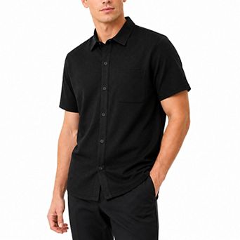 Men's Jacquard Casual Short Sleeve Shirt Button Down Shirt