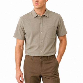 Men's Jacquard Casual Short Sleeve Shirt Button Down Shirt