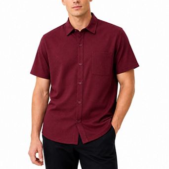 Men's Jacquard Casual Short Sleeve Shirt Button Down Shirt