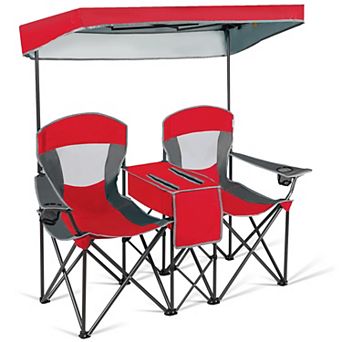 Costway Portable Folding Camping Canopy Chairs w/ Cup Holder Cooler