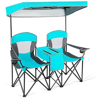 Costway Portable Folding Camping Canopy Chairs w/ Cup Holder Cooler