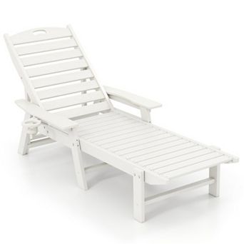 Patio Chaise Lounge Chair w/ 4-Position Backrest-White