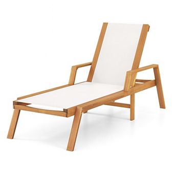 Patio Chaise Lounge w/ Armrests & Fabric Seat for Backyard-White