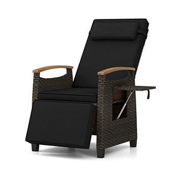 Patio Wicker Recliner w/ Adj Backrest & Footrest