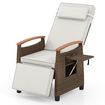 Patio Wicker Recliner w/ Adj Backrest & Footrest