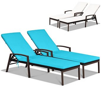2 pc Rattan Reclining Chaise w/ Cushion & Armrest