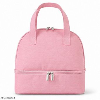 Double Compartment Insulated Lunch Bag with Top Handle and Zipper Closure