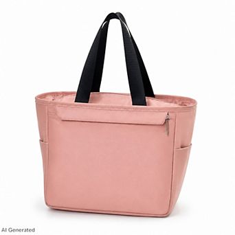 Insulated Tote Lunch Bag with Zipper Pockets and Long Handles