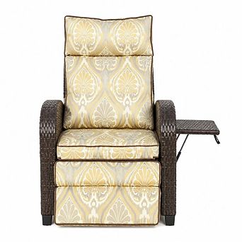 WOW PIONEER All-Weather Outdoor Wicker Recliner Chair with Adjustable Backrest and Armrests
