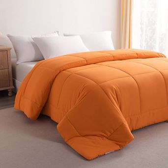 Orange Imitation Down Queen Comforter Four Season Soft Washable Quilt with Corner Ties