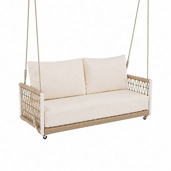 WOW PIONEER 2-Person Woven Rope Outdoor Swing Sofa with Cushions for Patio, Courtyard, Balcony