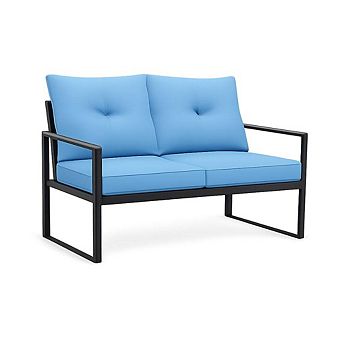 WOW PIONEER All-Weather Outdoor Patio Loveseat Sofa for Balcony Porch Backyard