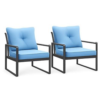 WOW PIONEER Set of 2 Steel Outdoor Patio Armchairs with Upgraded Cushions