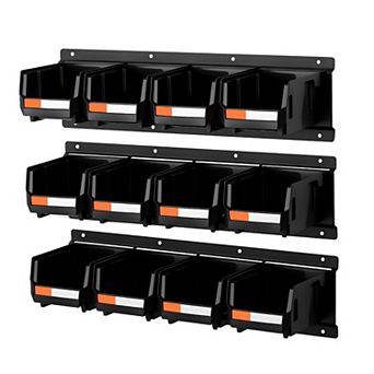 YIORTWO 12 Pack Wall Mounted Storage Bins with Metal Rails for Garage Workshop Craft Room