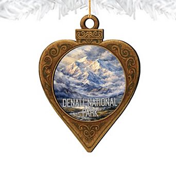 Denali National Park Keepsake Wooden Ornament Mountain Heart Decor by G. DeBrekht