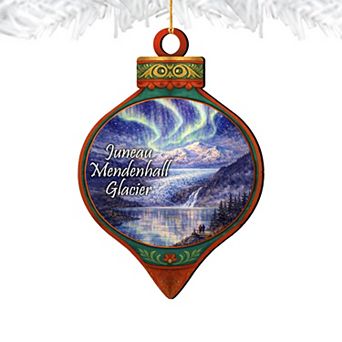Juneau Mendenhall Glacier Aurora Wooden Ornament by G. DeBrekht