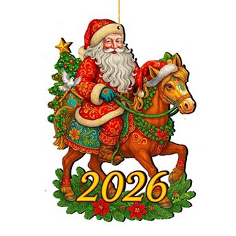 2026 Dated Santa on Horse Wooden Ornaments by G. Debrekht