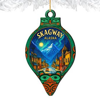 Skagway Alaska Northern Lights Wooden Ornament by G. DeBrekht