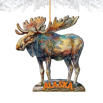Alaska Moose Wooden Ornament "The Great Land" Keepsake Decor by G. DeBrekht