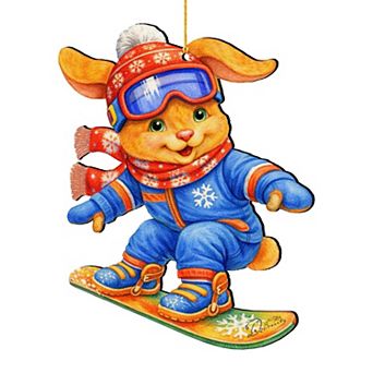 Snowboarding Bunny Wooden Ornament Winter Sports Decoration Decor by G. Debrekht