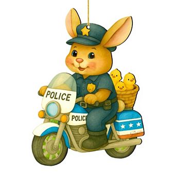 Police Officer Bunny Easter Wooden Ornament Handcrafted Wooden Decor by G. Debrekht