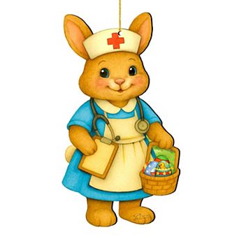 Nurse Bunny Easter Wooden Ornament Handcrafted Wooden Decor by G. Debrekht