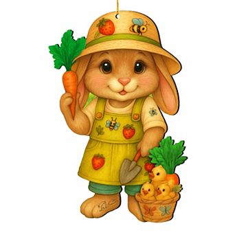 Gardener Bunny Easter Wooden Ornament Handcrafted Wooden Decor by G. Debrekht