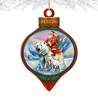 Santa and Polar Bears Wooden Ornament by G. DeBrekht